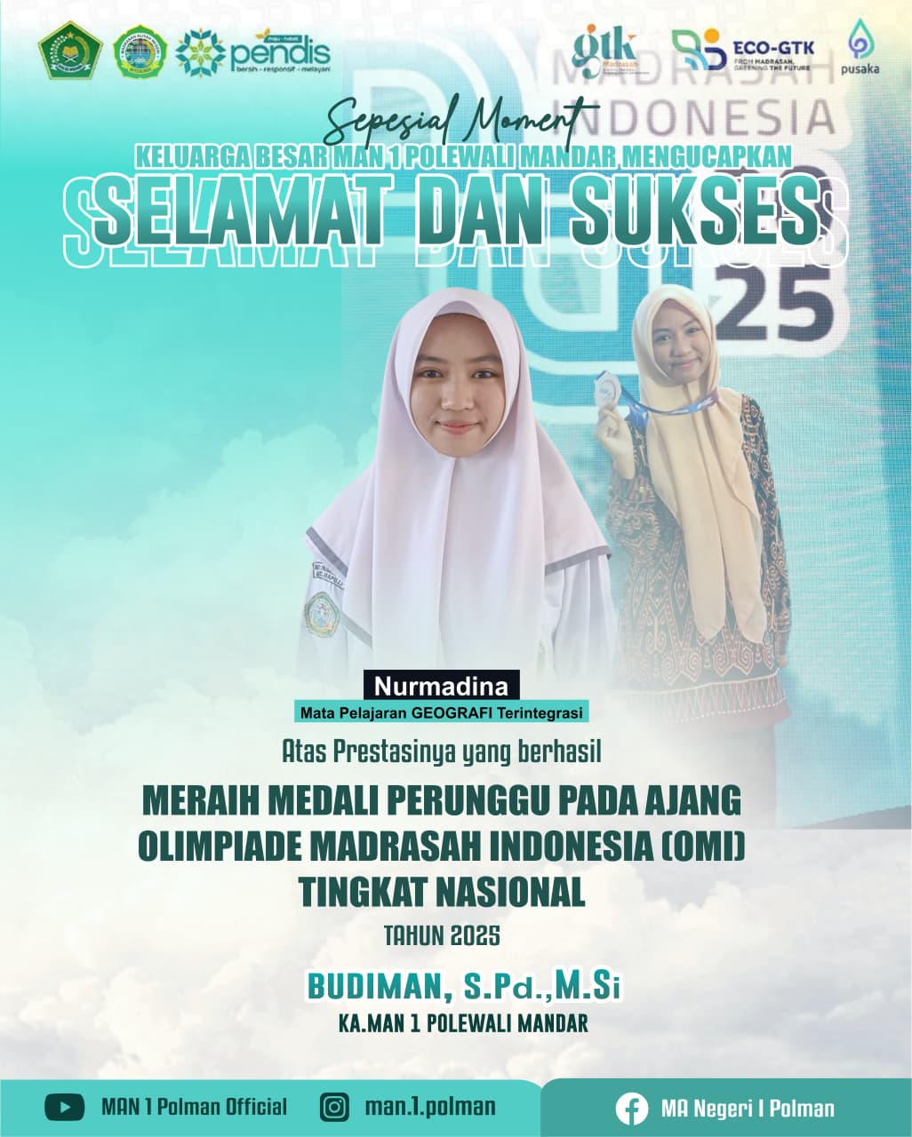Siswi MAN 1 Polman Raih Medali Perunggu pada Olimpiade Madrasah Indonesia 2025